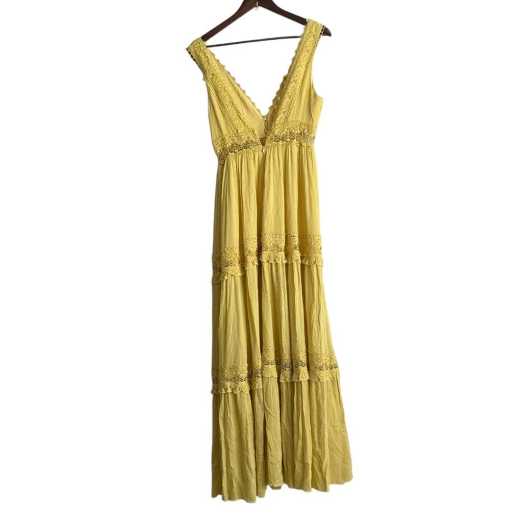 Forever21 Yellow Maxi Crochet Trim Dress Sz S - Picture 6 of 6